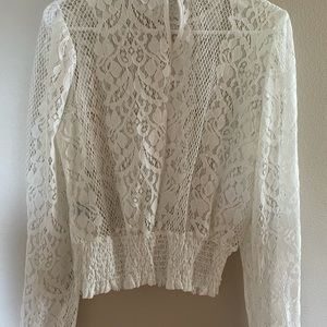 Blashe off white lace mock neck boho blouse